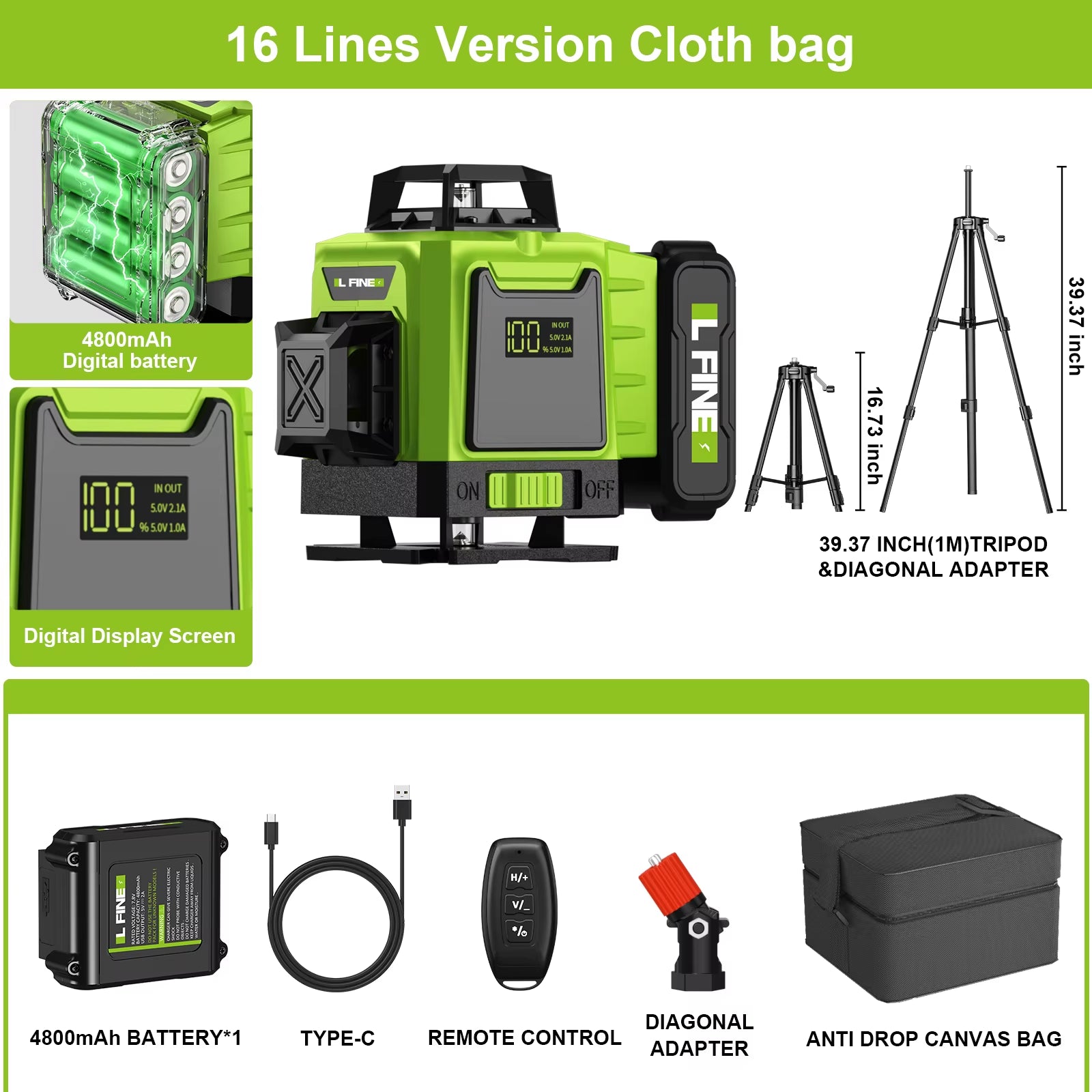 Lfine2/4D16 Lines 360°Self-Leveling Laser Levels Optional Tripod and Vertical Professional Laser Level Tool