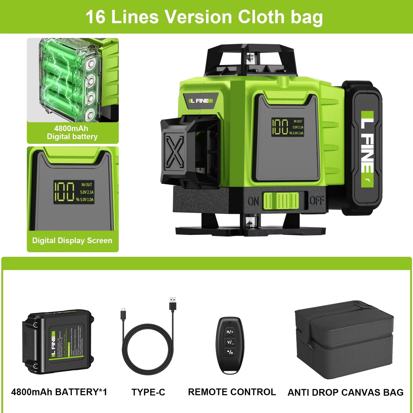 Lfine2/4D16 Lines 360°Self-Leveling Laser Levels Optional Tripod and Vertical Professional Laser Level Tool