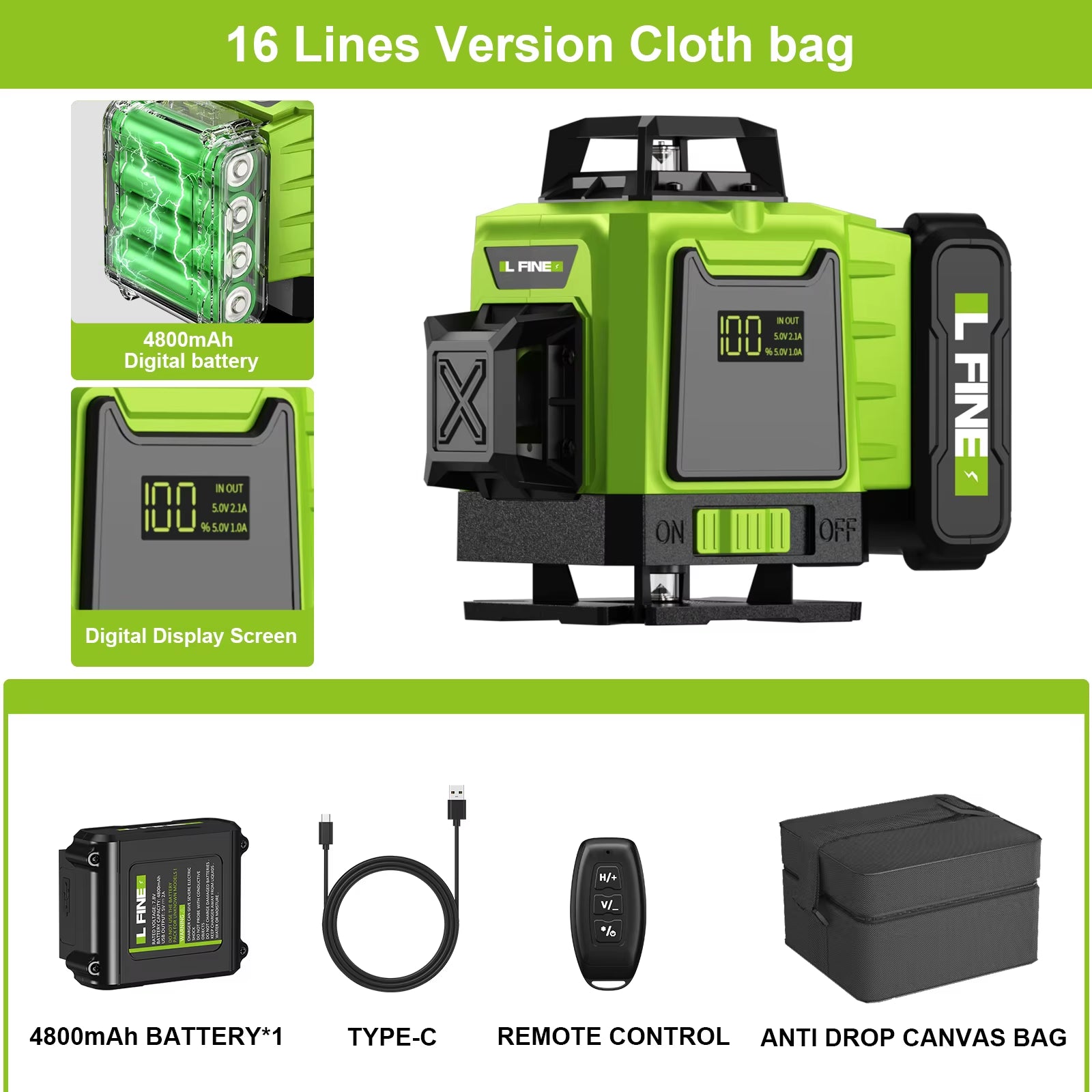 Lfine2/4D16 Lines 360°Self-Leveling Laser Levels Optional Tripod and Vertical Professional Laser Level Tool
