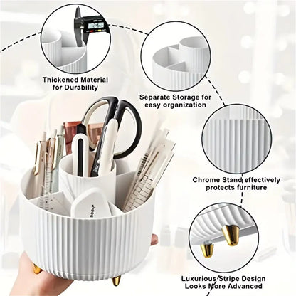 360° Rotating Makeup Organizer - 1Pc Plastic Cosmetic Storage with 5 Compartments - Multi-Functional Holder for Brushes