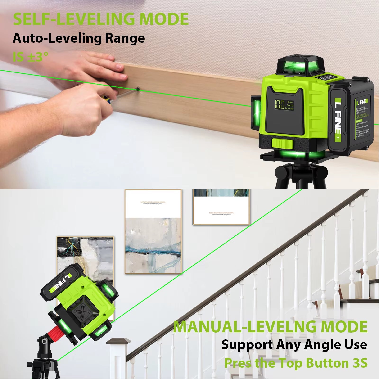 Lfine2/4D16 Lines 360°Self-Leveling Laser Levels Optional Tripod and Vertical Professional Laser Level Tool