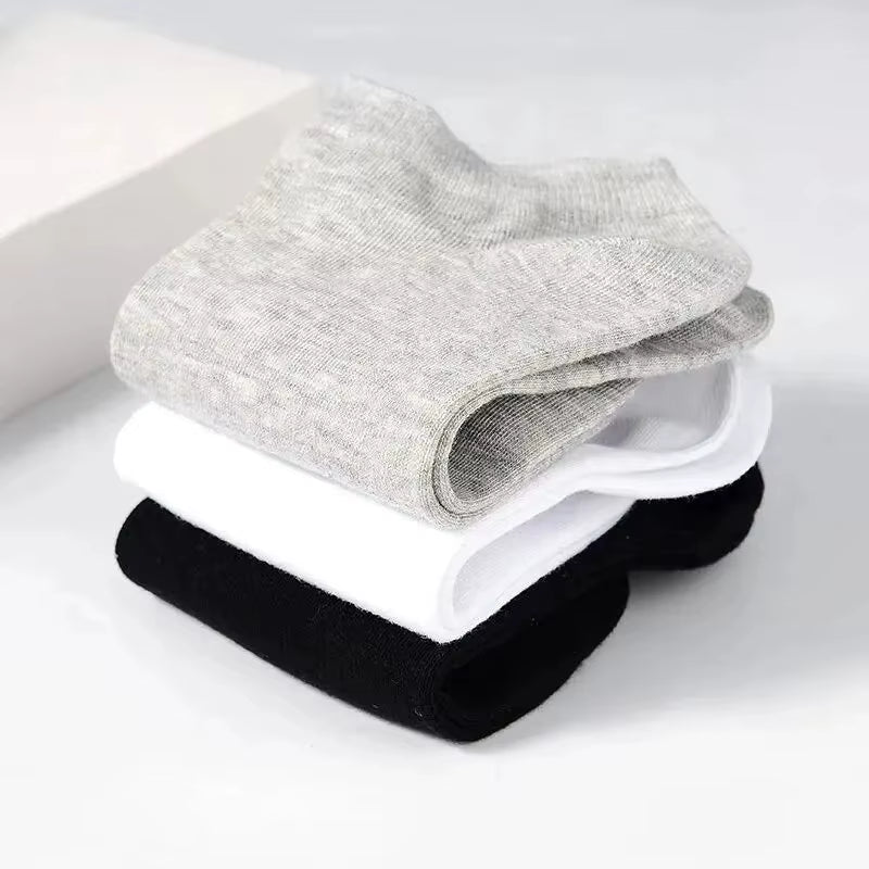 10 Pairs Men'S Polyester Boat Socks New Style Black White Grey Business Men Stockings Soft Breathable Summer for Male