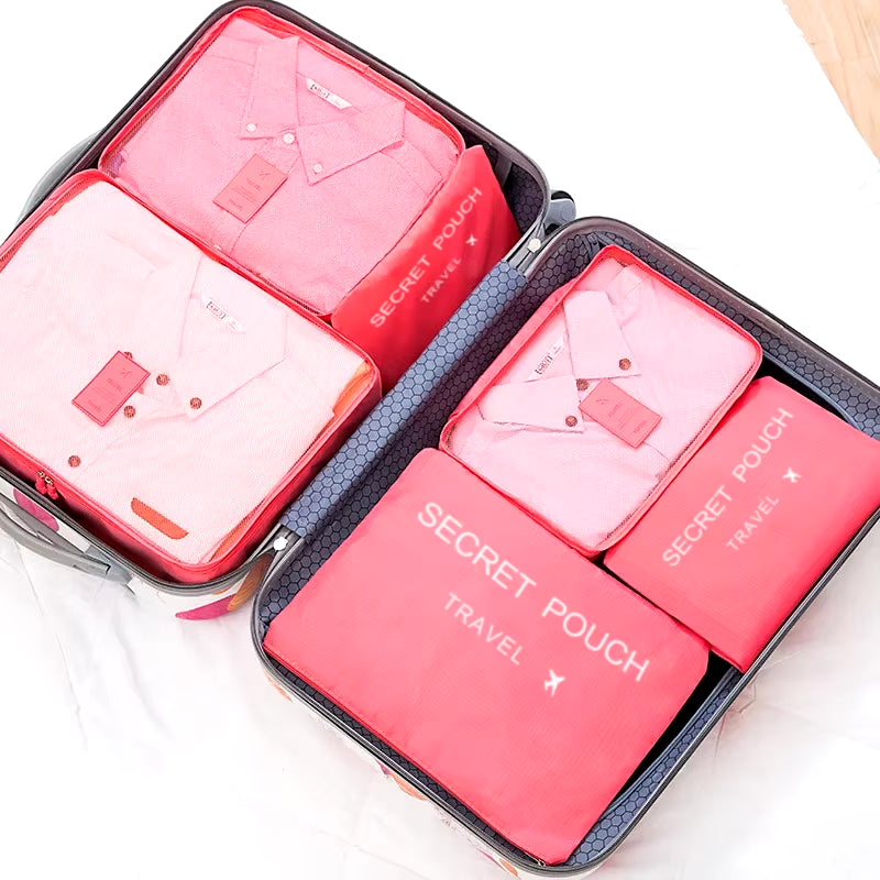 6 Pcs/Set Pink/Blue/Grey Travel Storage Bag Large Capacity Waterproof Luggage Clothing Underwear Storage Bag Bag with Zipper